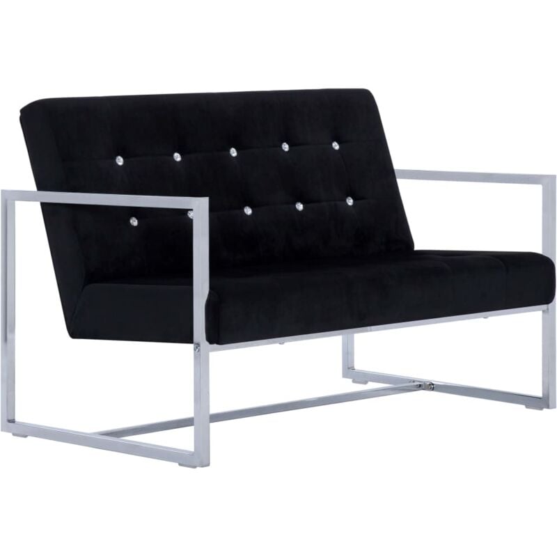 

Sofá de 2 Plazas con Reposabrazos Cromados y Terciopelo Negro - Negro - Vidaxl