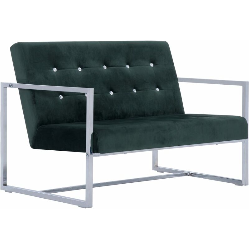 

Sofá de 2 Plazas con Reposabrazos Cromados y Terciopelo Verde Oscuro - Verde - Vidaxl
