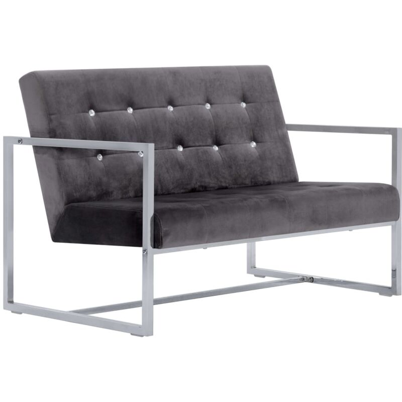 

vidaXL Sofá de 2 Plazas con Reposabrazos Cromados y Terciopelo Gris Oscuro - Gris