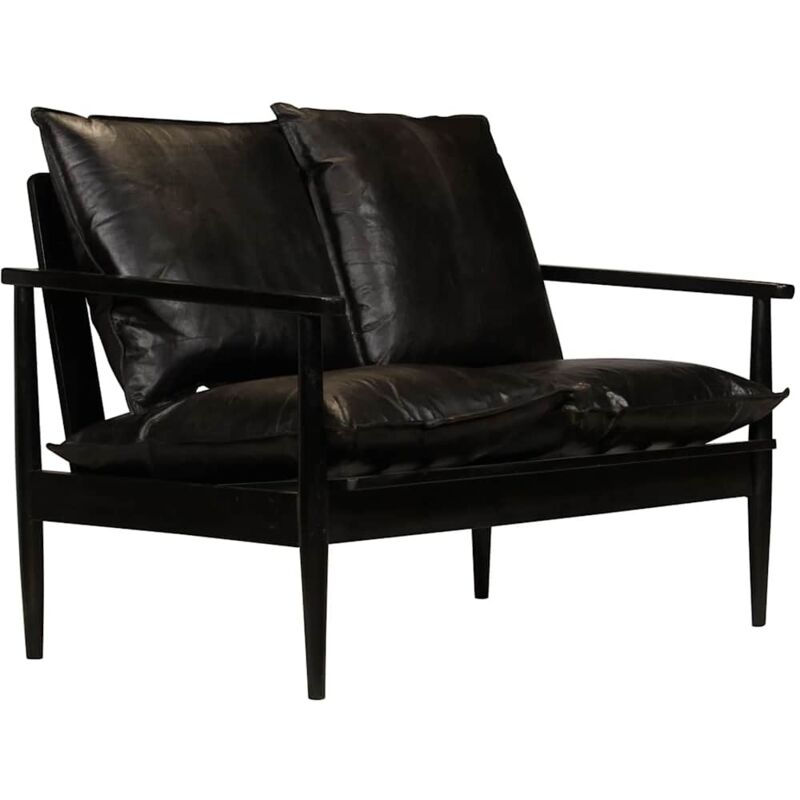 

Madera de Acacia Sofá de 2 Plazas de Cuero Auténtico Negro - Negro - Vidaxl