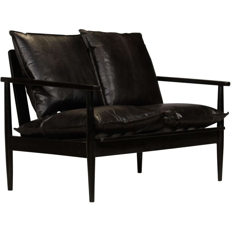 

Sofa de 2 plazas de cuero autentico con madera de acacia negro