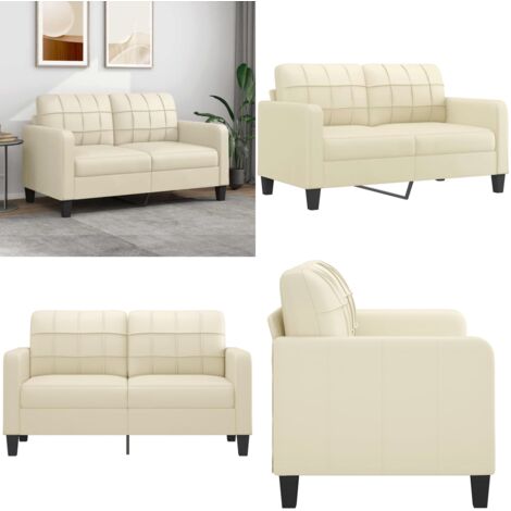 Sofá de 2 plazas de cuero sintético color crema 140 cm - Sofá de 2 plazas - Sofá de cuero sintético crema