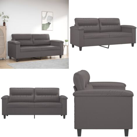 Sofá de 2 plazas de cuero sintético gris 140 cm - Sofá de 2 plazas - Sofá gris