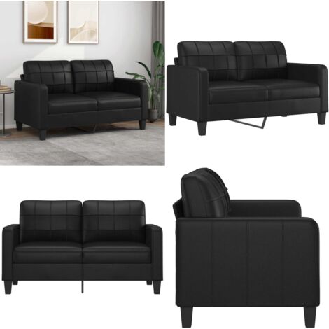 Sofá de 2 plazas de cuero sintético negro 140 cm - Sofá de 2 plazas - Sofá negro