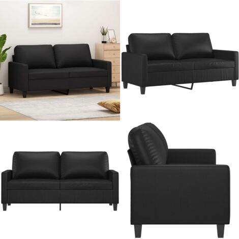 Sofá de 2 plazas de cuero sintético negro 140 cm - Sofá de 2 plazas - Sofá negro