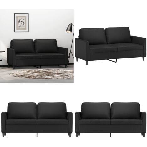 Sofá de 2 plazas de cuero sintético negro 140 cm - Sofá de cuero sintético - Sofá negro