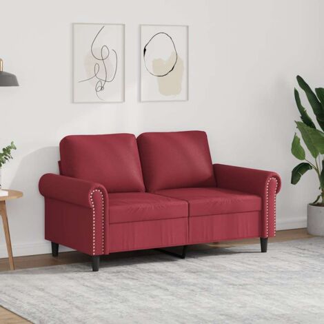 Sofá de 2 plazas de cuero sintético rojo vino 120 cm
