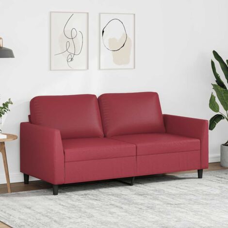 Sofá de 2 plazas de cuero sintético rojo vino 140 cm