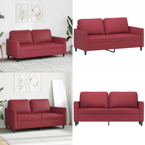Sofá de 2 plazas de cuero sintético rojo vino 140 cm - Sofá de 2 plazas - Sofá rojo tinto