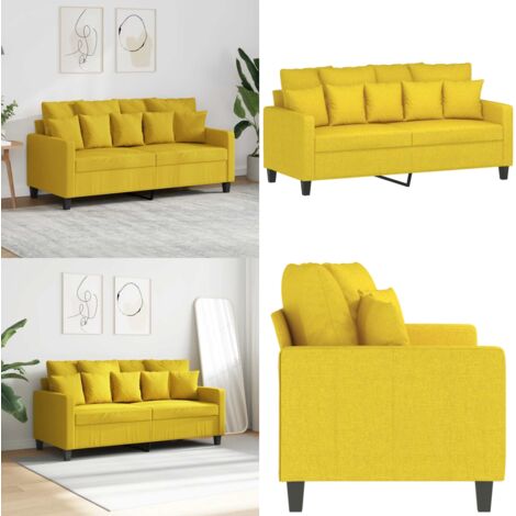 Sofá de 2 plazas de tela amarillo claro 140 cm - Sofá de tela - Sofá amarillo claro