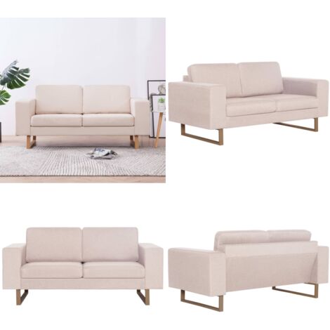 Sofá de 2 plazas de tela color crema - Sofá de tela - Sofá de madera