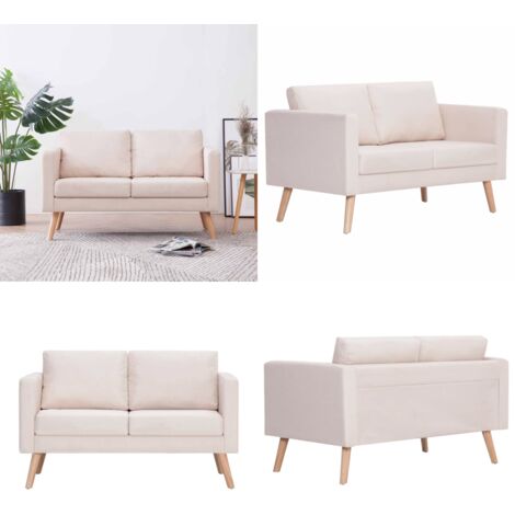 Sofá de 2 plazas de tela color crema - Sofá de tela - Sofá de madera
