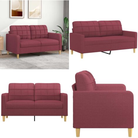 Sofá de 2 plazas de tela rojo tinto 140 cm - Sofá de tela - Sofá rojo tinto