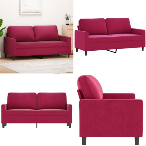 Sofá de 2 plazas de terciopelo rojo tinto 140 cm - Sofá de terciopelo - Sofá rojo tinto