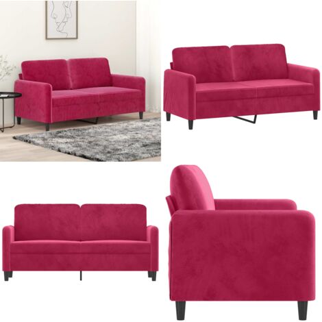 Sofá de 2 plazas de terciopelo rojo tinto 140 cm - Sofá de terciopelo - Sofá rojo tinto