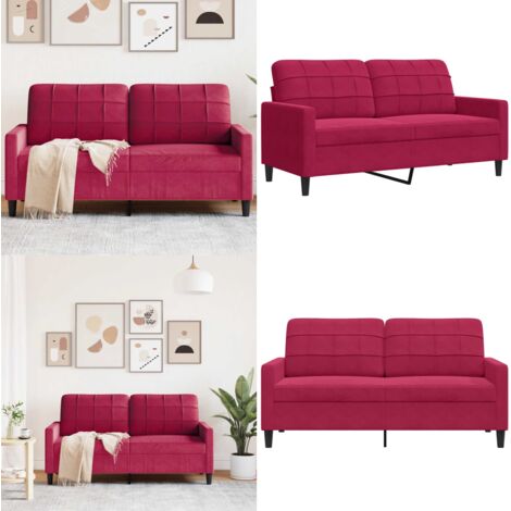 Sofá de 2 plazas de terciopelo rojo tinto 140 cm - Sofá de terciopelo - Sofá rojo tinto