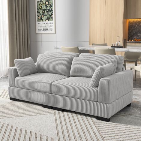 Sofá de 2 plazas en terciopelo gris acanalado - Diseño contemporáneo y cómodo - Fácil montaje