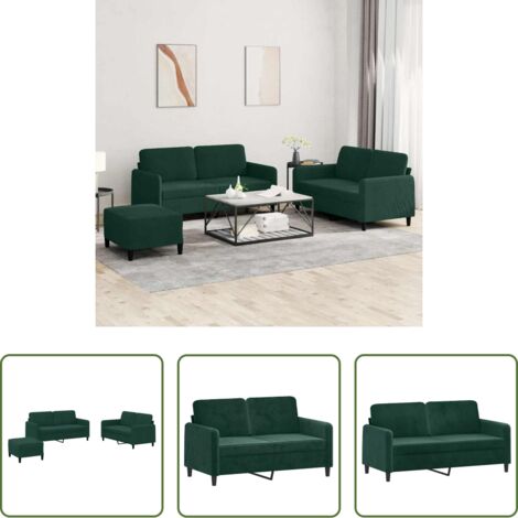 Sofá de 2 plazas -  Juego de sofás 3 piezas terciopelo verde oscuro
