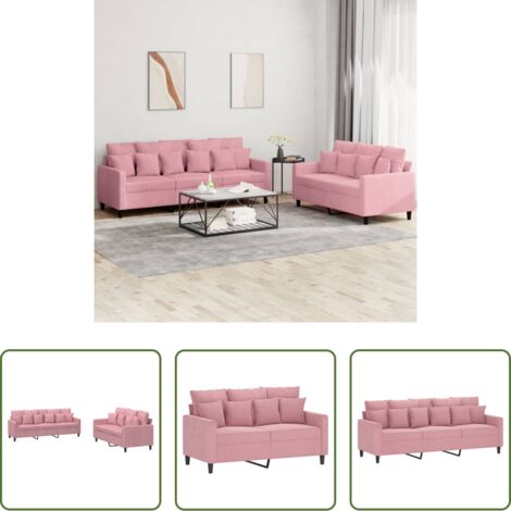 Sofá de 2 plazas -  Juego de sofás con cojines 2 piezas terciopelo rosa