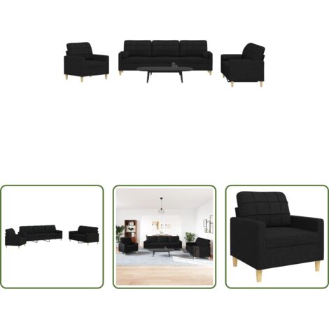 Sofá de 2 plazas -  Juego de sofás con cojines 3 piezas tela negro