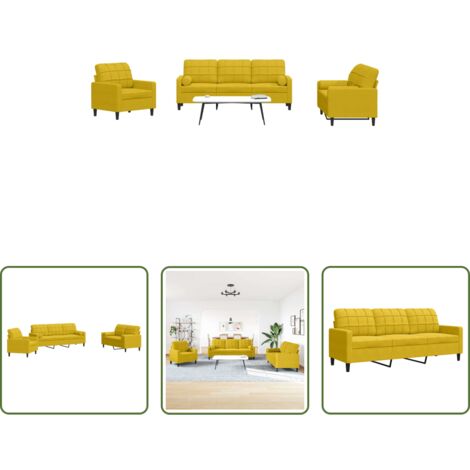Sofá de 2 plazas -  Juego de sofás con cojines 3 piezas terciopelo amarillo