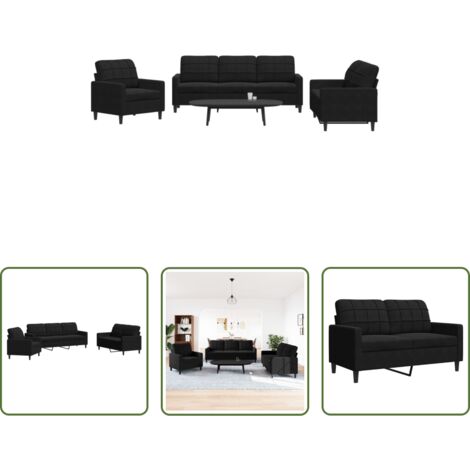 Sofá de 2 plazas -  Juego de sofás con cojines 3 piezas terciopelo negro