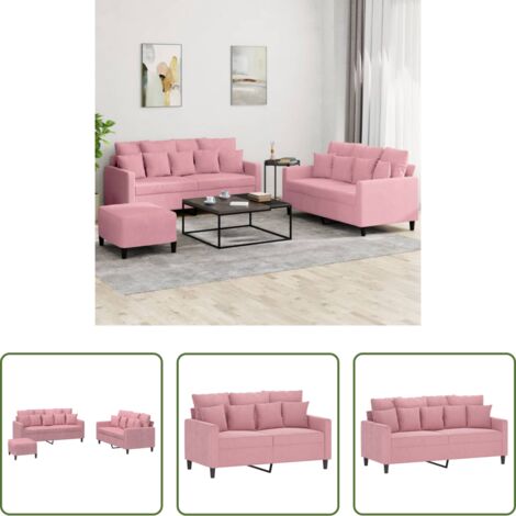 Sofá de 2 plazas -  Juego de sofás con cojines 3 piezas terciopelo rosa