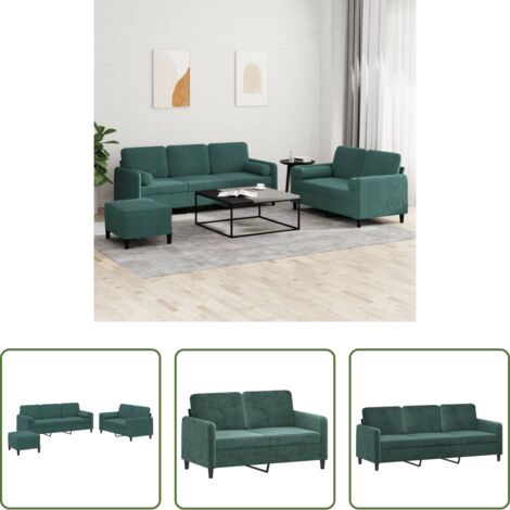 Sofá de 2 plazas -  Juego de sofás con cojines 3 piezas terciopelo verde oscuro