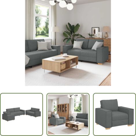 Sofá de 2 plazas -  Sofá 3 pcs Gris oscuro 220 x 80 x 84 cm Tejido mezcla de lino