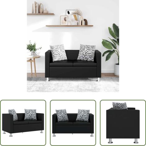 Sofá de 2 plazas -  Sofá de 2 plazas de cuero artificial negro