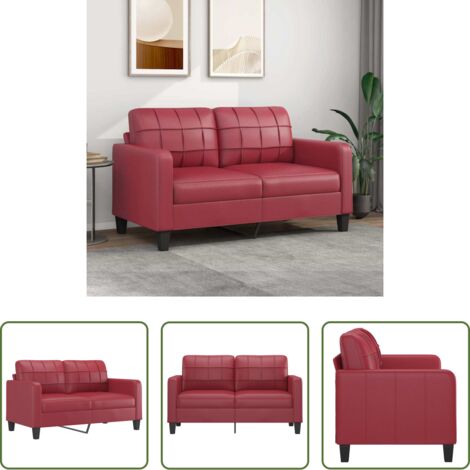 Sofá de 2 plazas -  Sofá de 2 plazas de cuero sintético rojo vino 140 cm