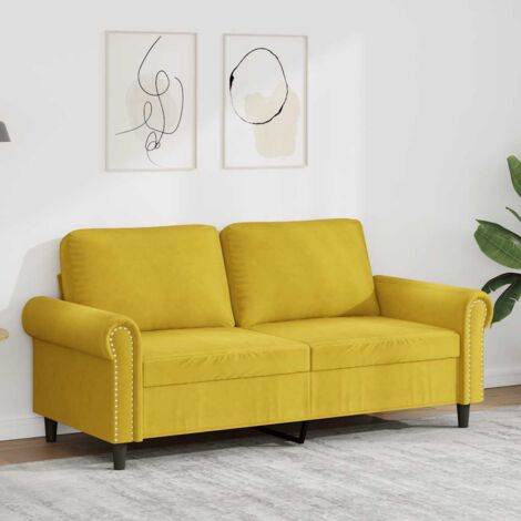 Sofá de 2 plazas terciopelo amarillo 140 cm