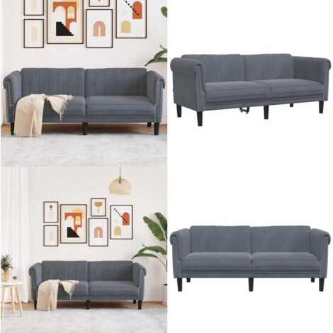 Sofá de 2 plazas terciopelo gris oscuro - Sofá terciopelo - Sofá gris oscuro