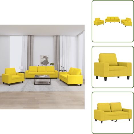 Sofá de 2 plazas - vidaXL Juego de sofás 3 piezas tela amarillo claro - Sofá de tela