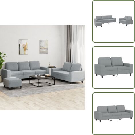 Sofá de 2 plazas - vidaXL Juego de sofás 3 piezas tela gris claro - Reposapiés