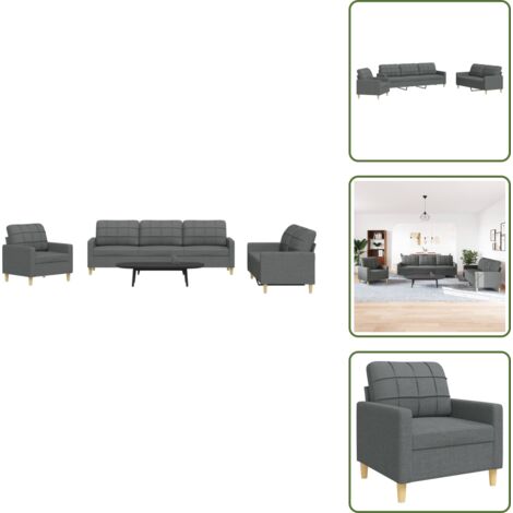 Sofá de 2 plazas - vidaXL Juego de sofás 3 piezas tela gris oscuro - Sofá de tela