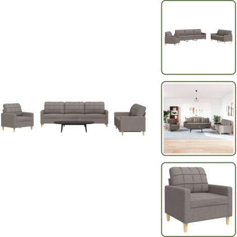 Sofá de 2 plazas - vidaXL Juego de sofás 3 piezas tela gris taupe - Sofá de tela