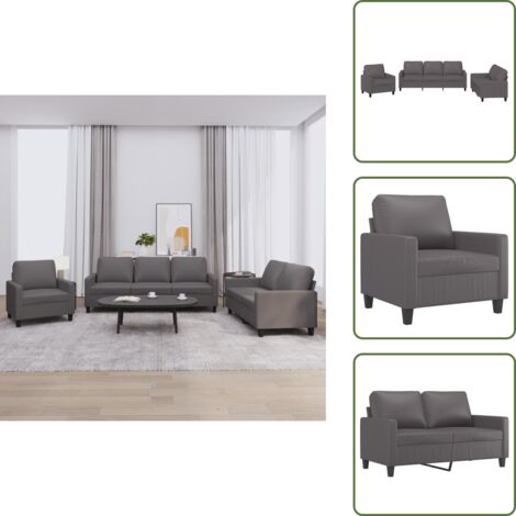 Sofá de 2 plazas - vidaXL Juego de sofás con cojines 3 piezas cuero sintético gris - Cojines para sofá