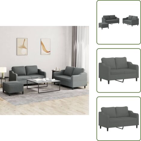 Sofá de 2 plazas - vidaXL Juego de sofás con cojines 3 piezas tela gris oscuro - Reposapiés