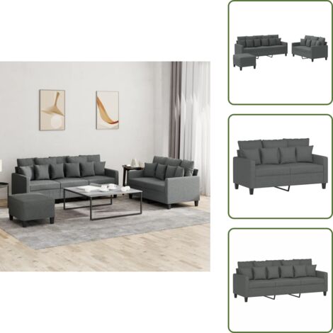 Sofá de 2 plazas - vidaXL Juego de sofás con cojines 3 piezas tela gris oscuro - Sofá de 3 plazas