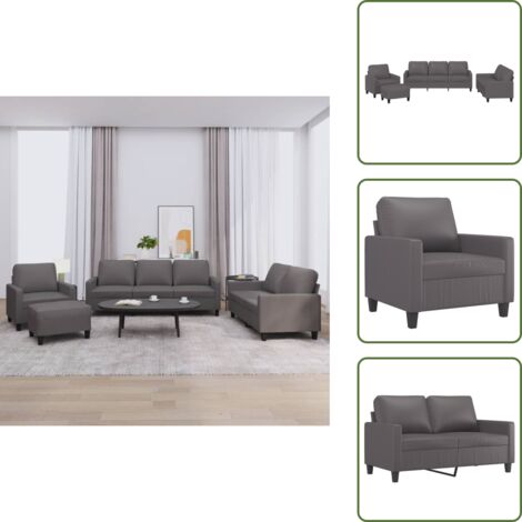 Sofá de 2 plazas - vidaXL Juego de sofás con cojines 4 piezas cuero sintético gris - Sofá de 3 plazas