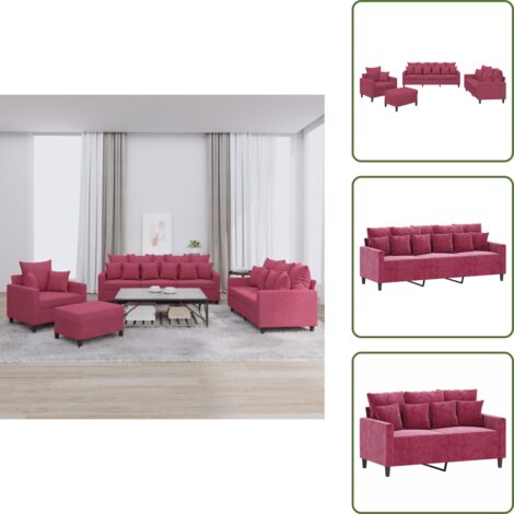 Sofá de 2 plazas - vidaXL Juego de sofás con cojines 4 piezas terciopelo rojo tinto - Sofá de 3 plazas