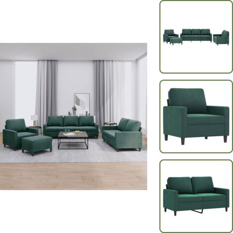 Sofá de 2 plazas - vidaXL Juego de sofás con cojines 4 piezas terciopelo verde oscuro - Sofá de 3 plazas