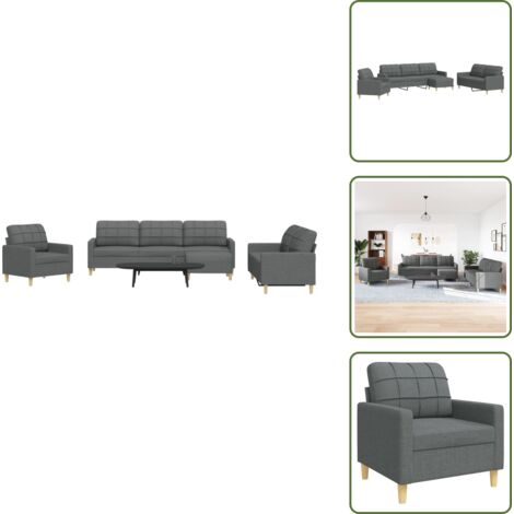 Sofá de 2 plazas - vidaXL Juego de sofás con reposapiés 4 piezas tela gris oscuro - Sofá de 3 plazas