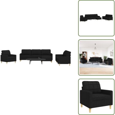 Sofá de 2 plazas - vidaXL Juego de sofás con reposapiés 4 piezas tela negro - Sofá de 3 plazas