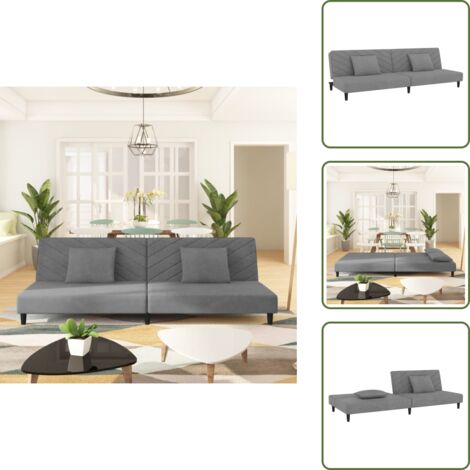 Sofá de 2 plazas - vidaXL Sofá cama de 2 plazas con dos almohadas terciopelo gris claro - Cama de 2 plazas