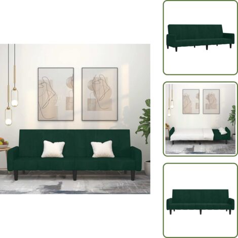 Sofá de 2 plazas - vidaXL Sofá cama de 2 plazas terciopelo verde oscuro - Cama de 2 plazas
