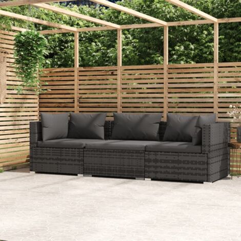 Sofá de 3 asientos con almohadillas de mimbre Pe Gray