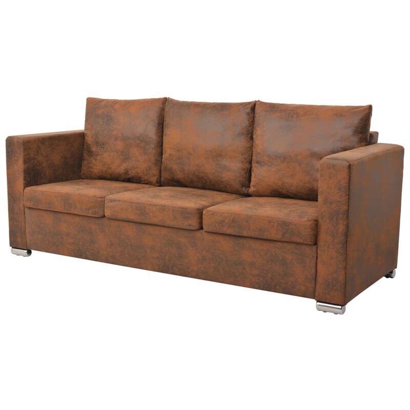 

Sofa de 3 plazas 191x73x82 cm piel de ante artificial - Marrón