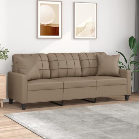 Sofá de 3 plazas con cojines cuero sintético capuchino 180 cm vidaXL